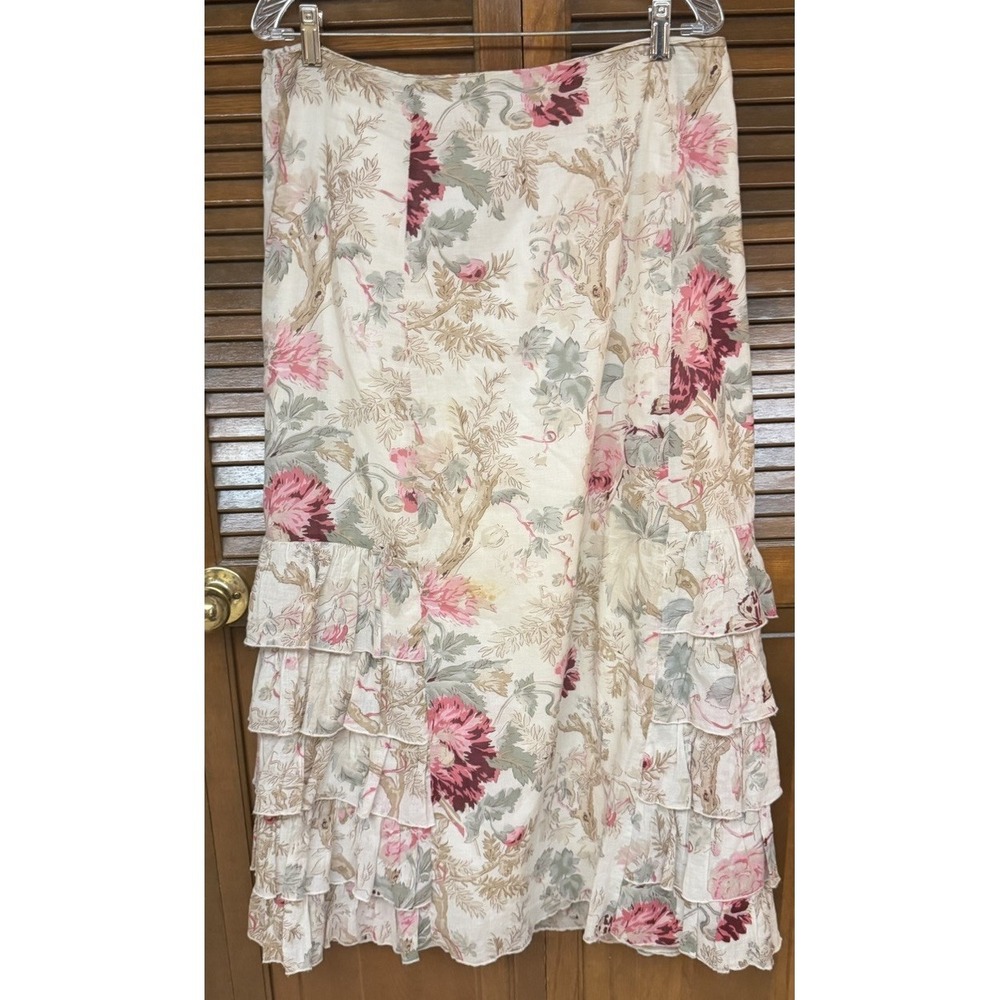 J Jill Size 12 Floral Tiered Ruffle Skirt Cottagecore Boho Romantic Cotton